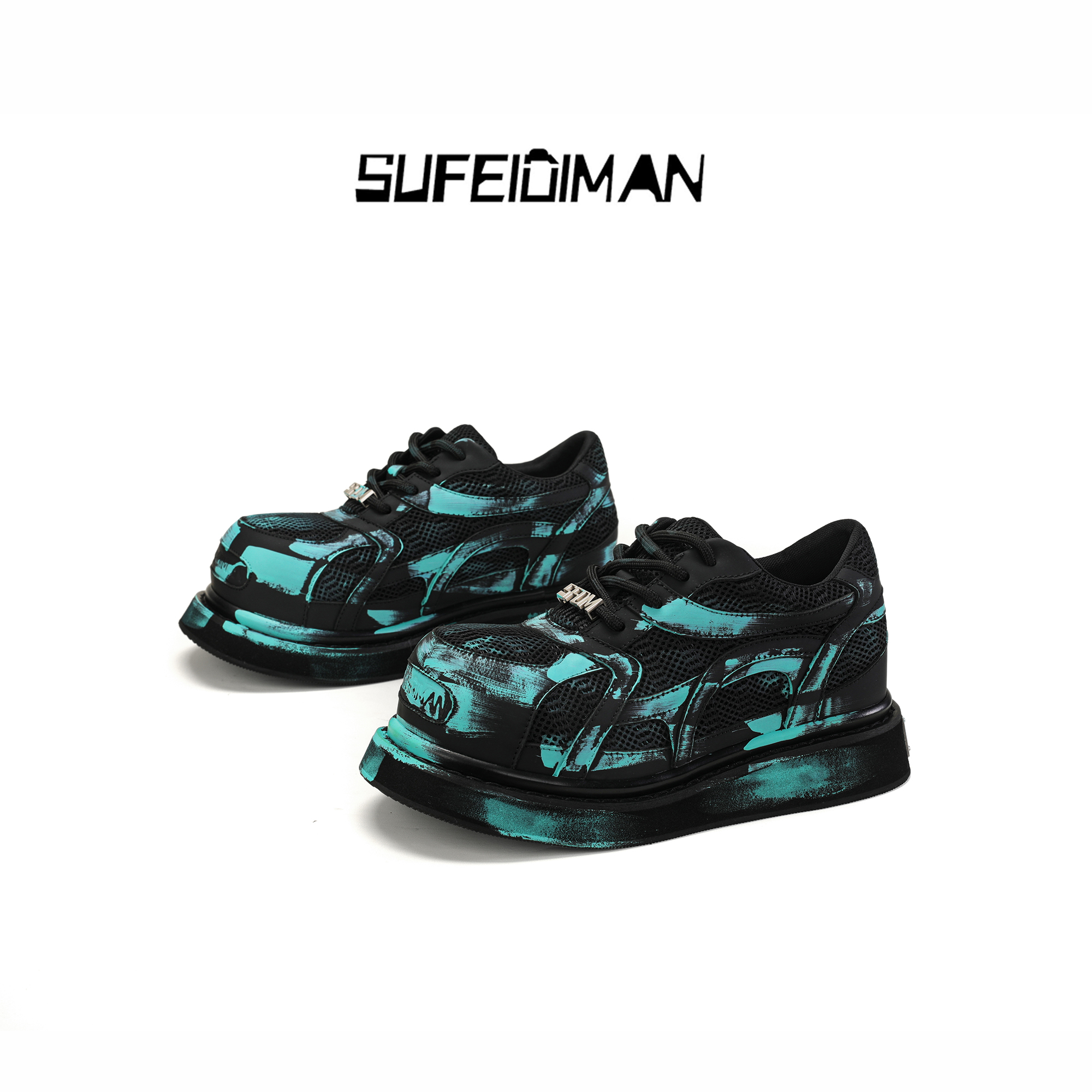 素菲迪缦时尚小众设计师百搭夏季擦色潮流厚底系带夏季英伦风男鞋