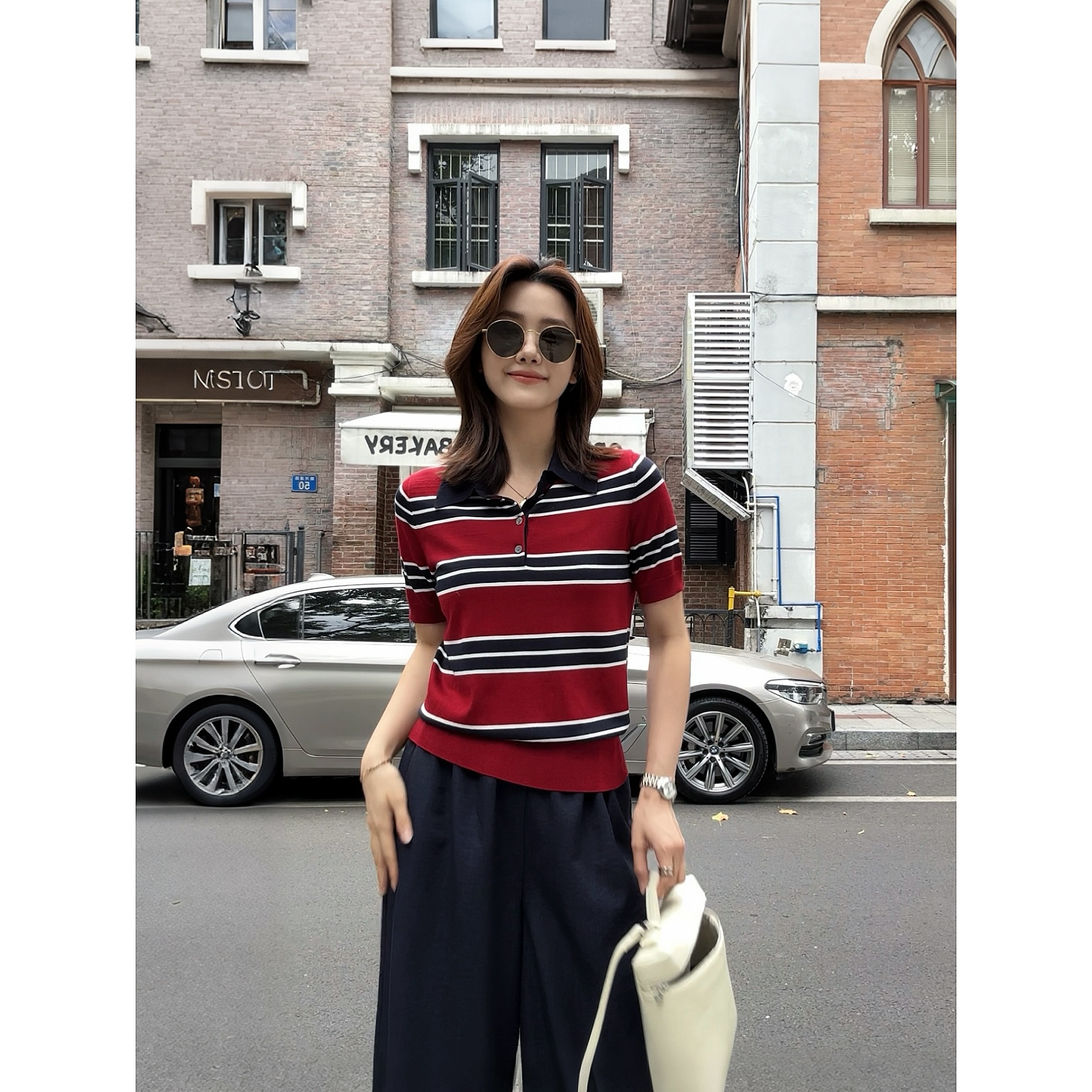 海岸新风丨老钱天丝撞色条纹休闲POLO针织基础短袖22058