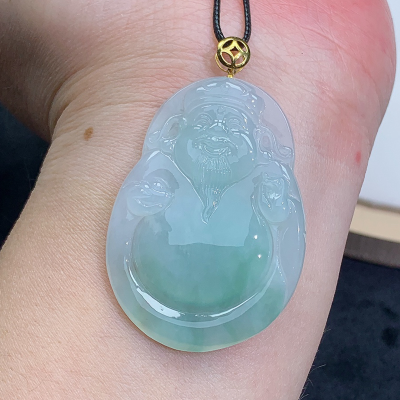 冰润 精雕 18K金扣头财神 吊坠 16.80g缅甸天然A货翡翠玉石