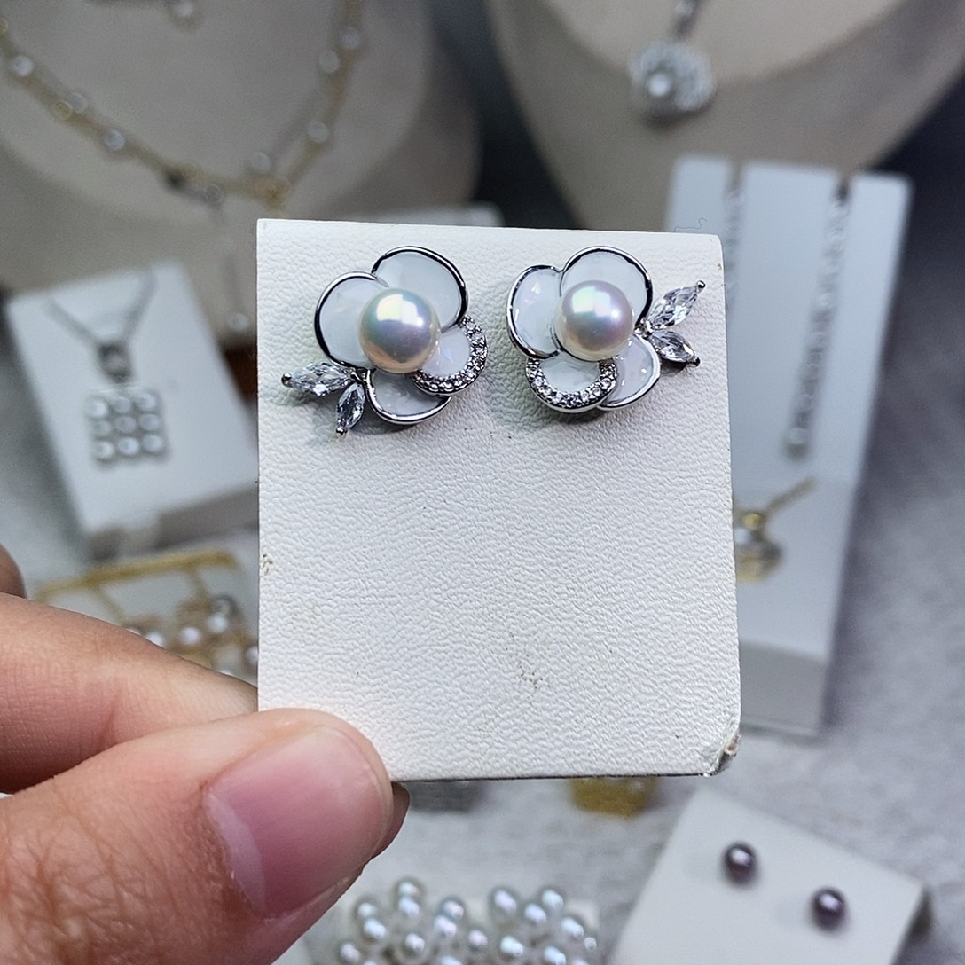 耳饰淡水珍珠银S925镶嵌