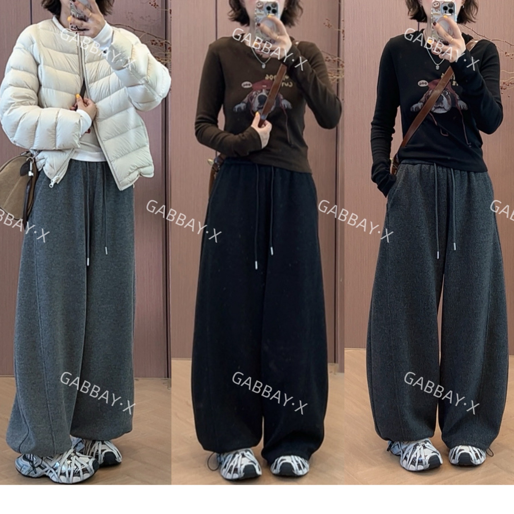 2025秋冬韩版新款显瘦羊毛保暖小弯裤高克重加绒阔腿裤子