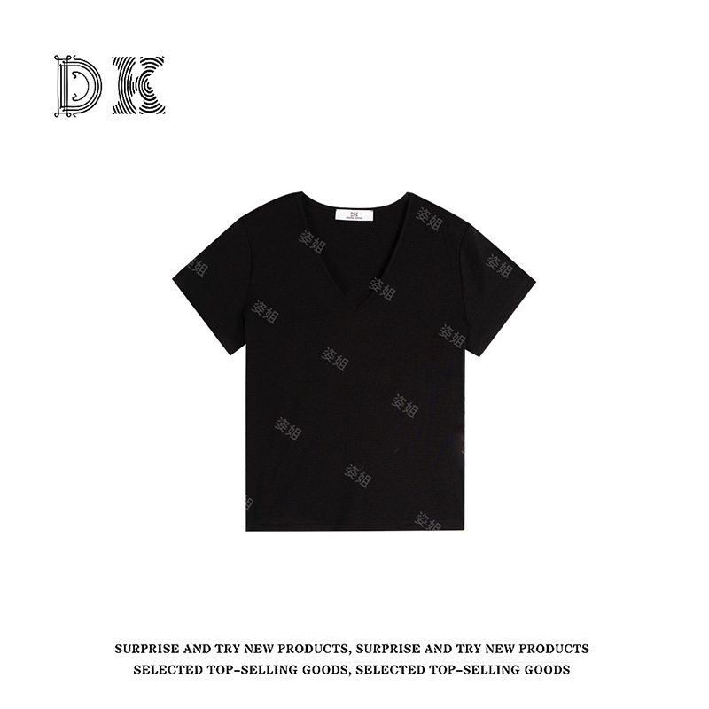 DK 2025女装 夏季新款简约休闲百搭V领短袖T恤 25098
