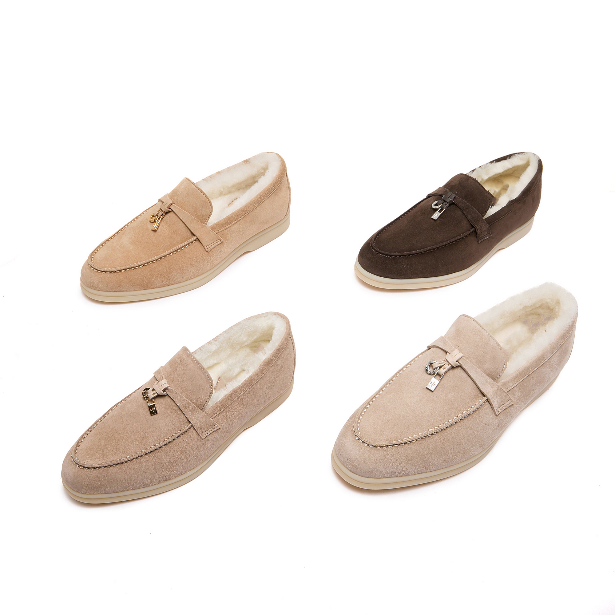 [LP]新款百搭时尚女乐福鞋小圆头羊皮皮毛一体保暖加绒加厚雪地靴