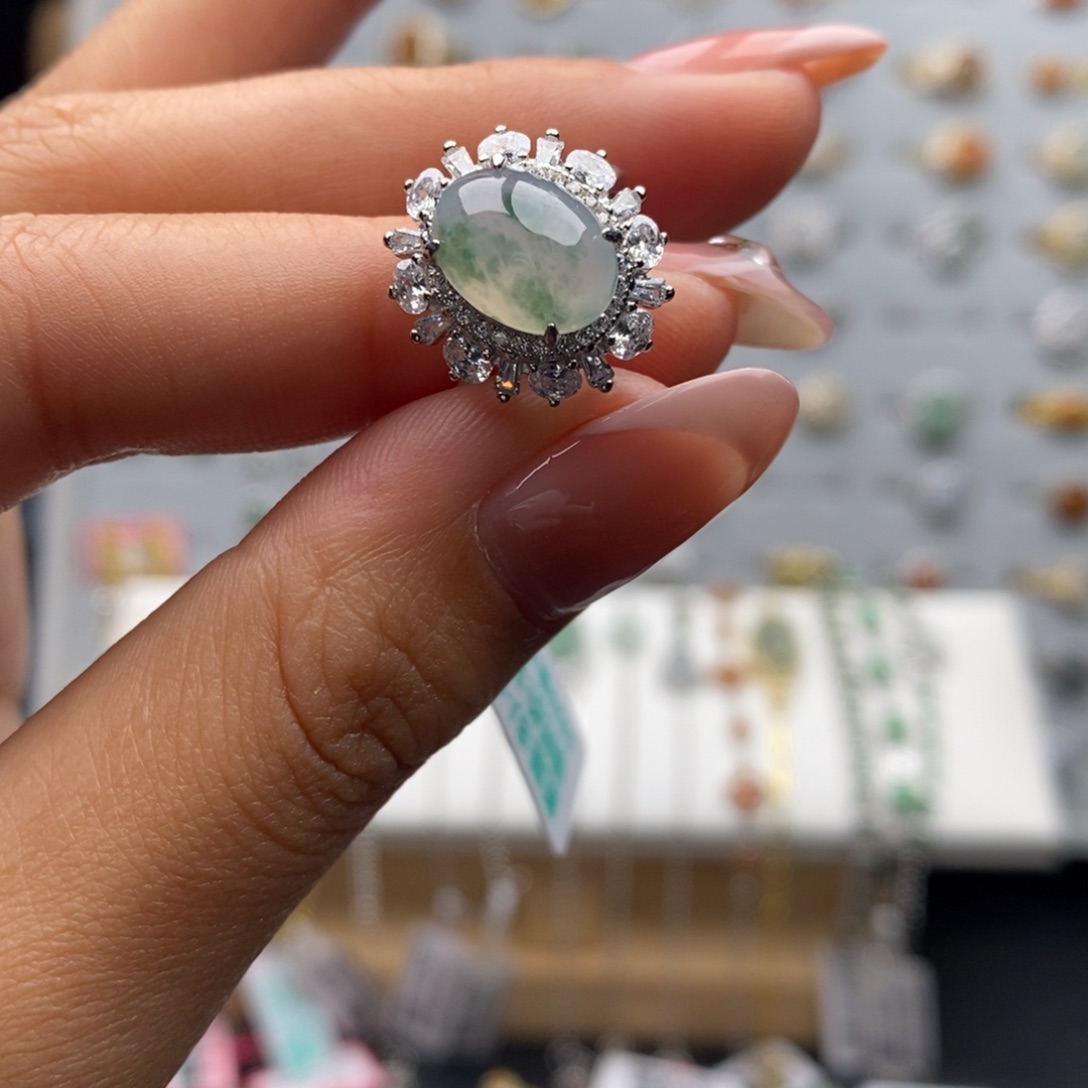 翡翠银S925镶嵌戒指天然翡翠