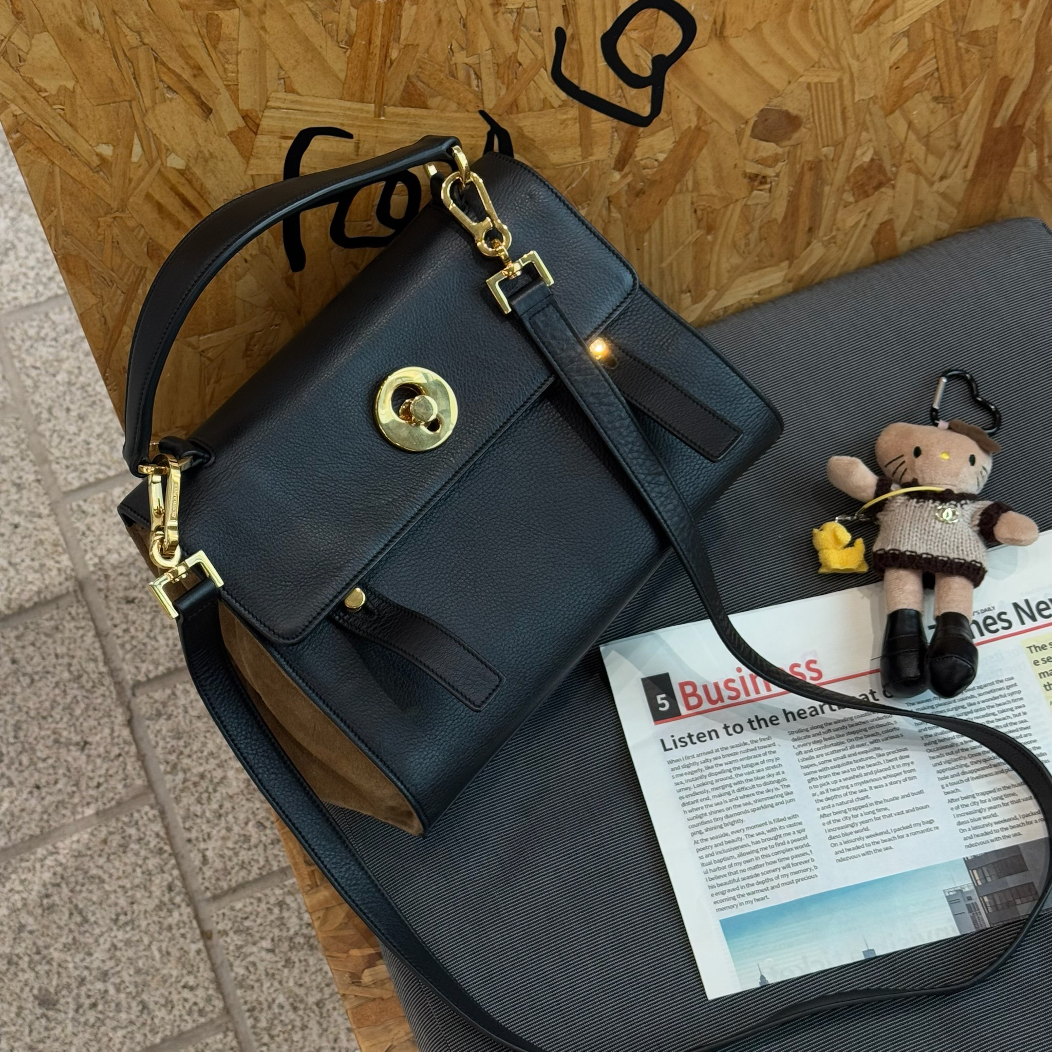 95新 YSL/圣罗兰 觅时/黑金拼麂皮museKelly/118548 