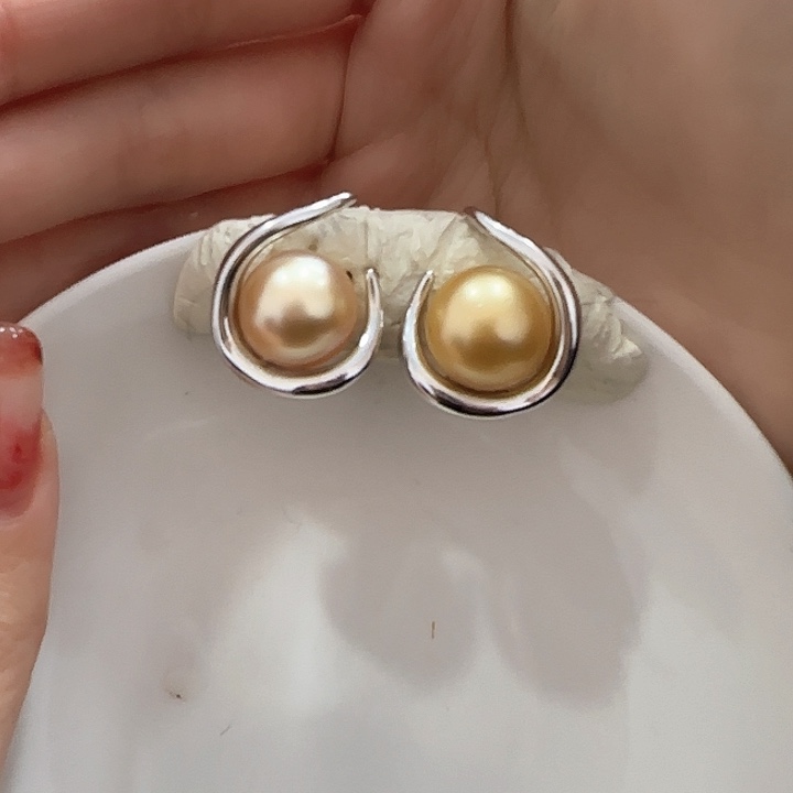 海水珍珠耳饰银S925镶嵌