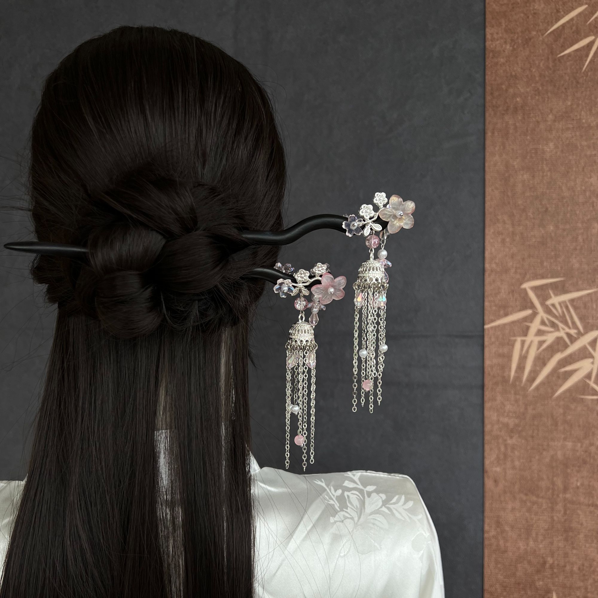 M19【春樱冰粉】饰逅家原创18CM琉璃樱花粉色流苏发簪古风头饰