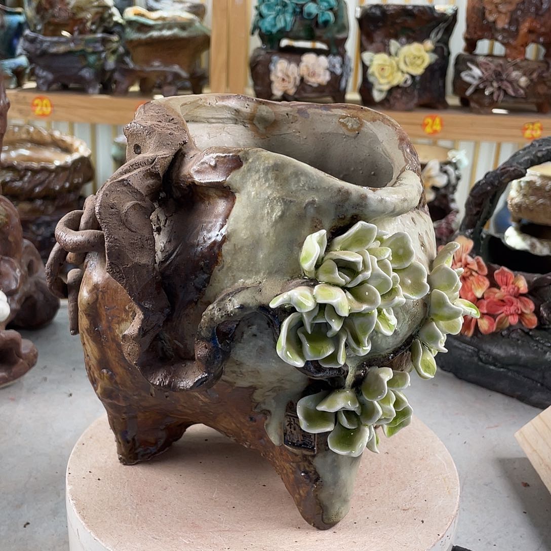 紫砂花盆景德镇陶瓷花盆