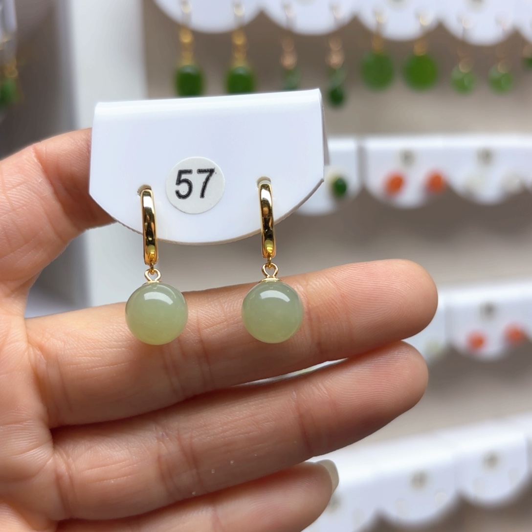 和田玉耳饰银S925镶嵌