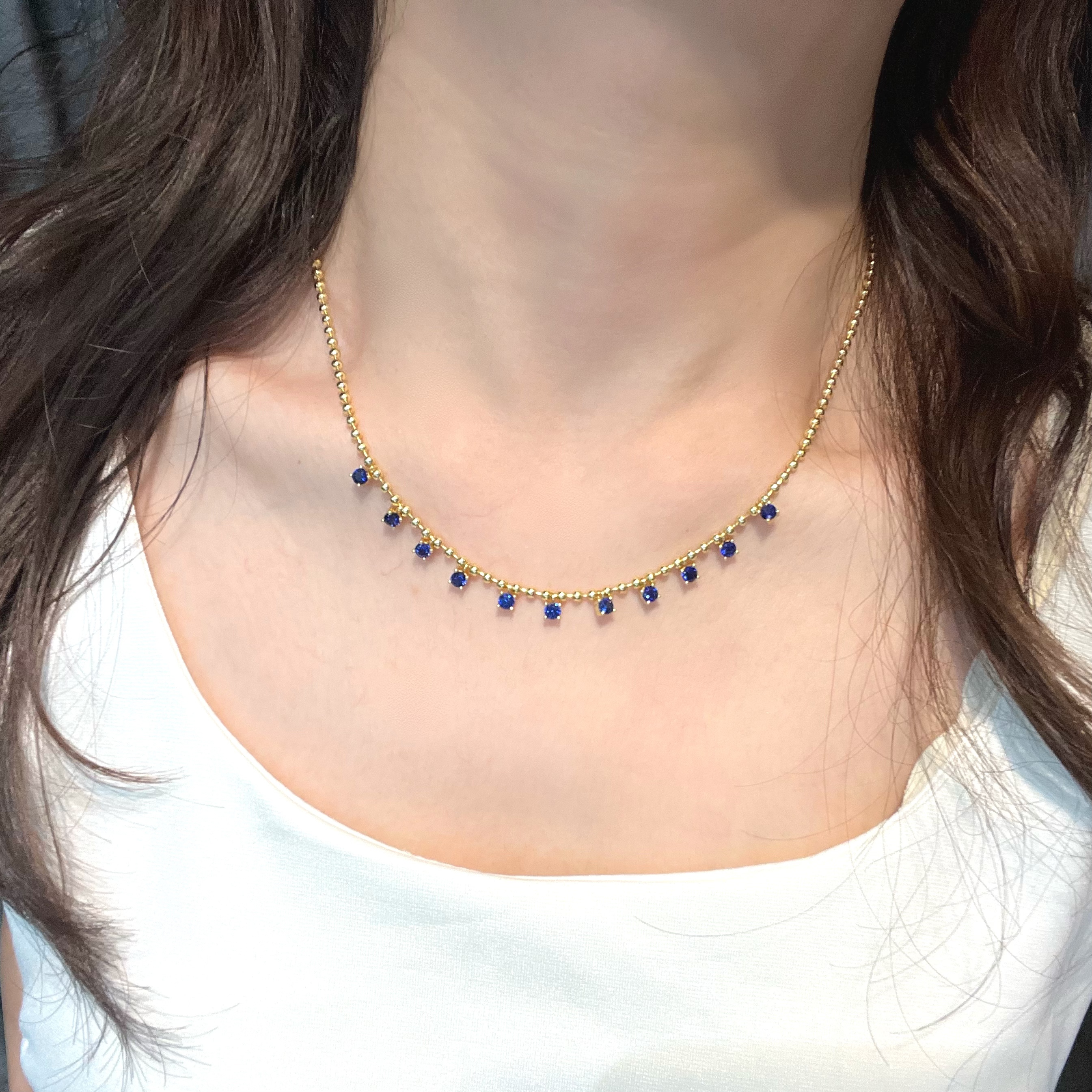 培育蓝宝石N853【蓝星漫】镶嵌圆形皇家蓝色时尚精致百搭项链47cm