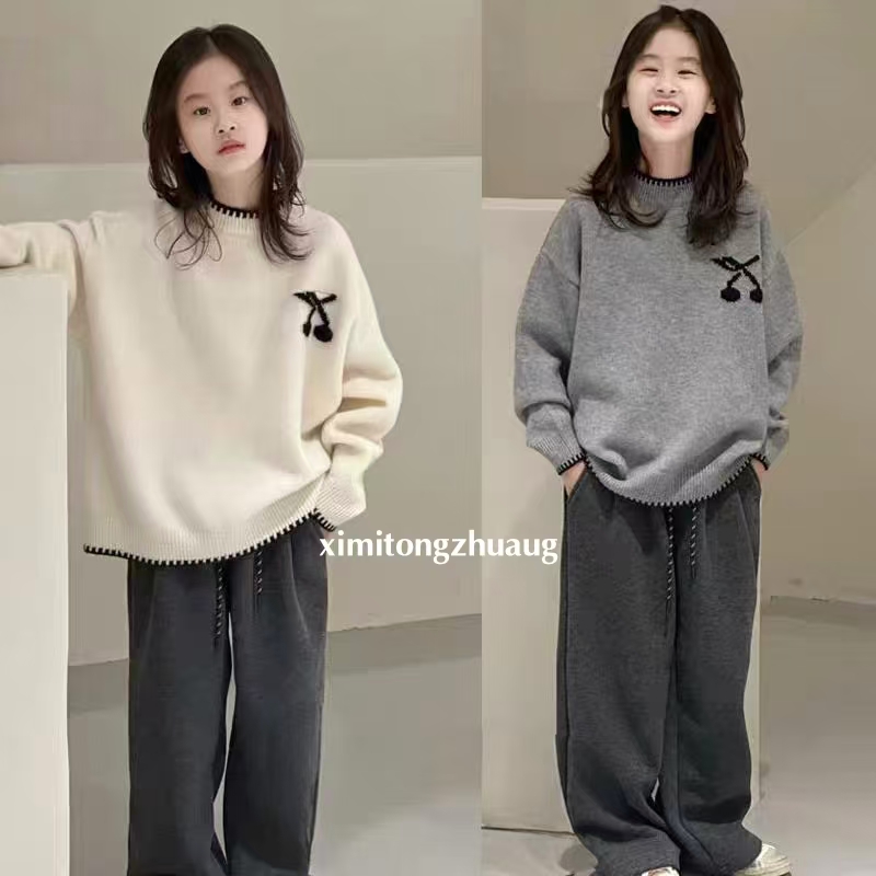 儿童毛衣2025女童秋冬加绒加厚新品樱桃款中大童韩版百搭洋气毛衣