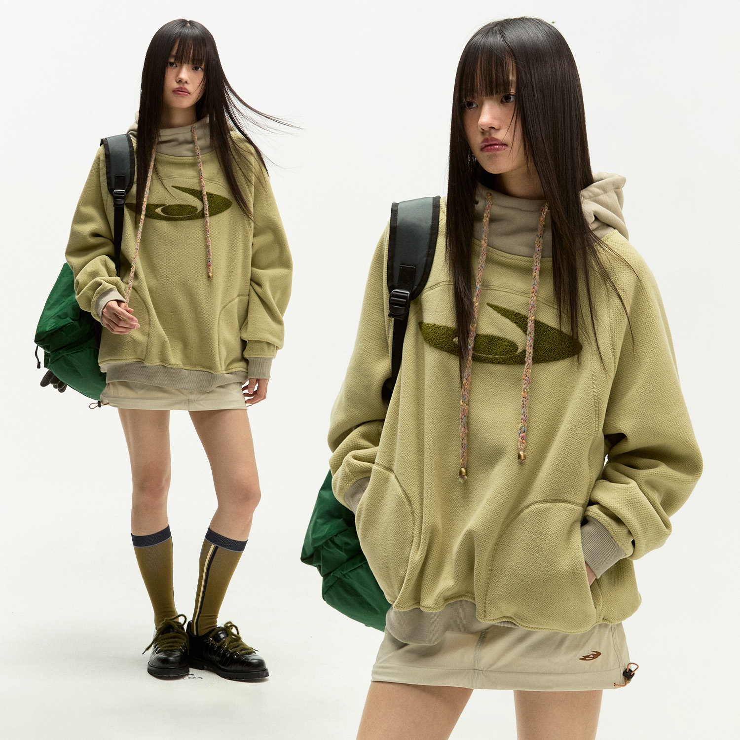 江南先生NewJNXS保暖锁温登山摇粒绒拼接卫衣毛巾绣宽松连帽上衣