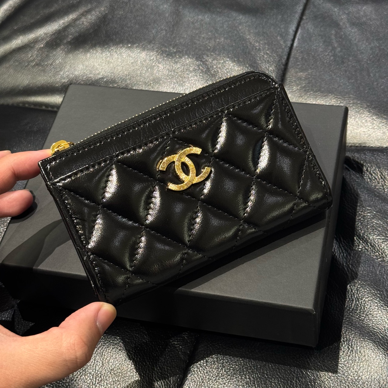 99新 Chanel/香奈儿 只盒/新款亮面小羊皮麦穗扣卡片套