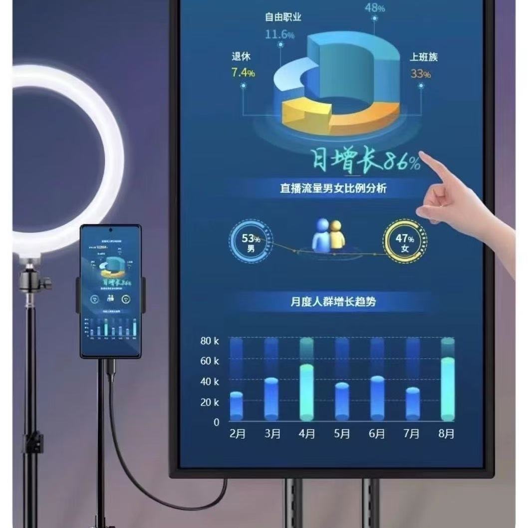 直播大屏竖屏显示5G网红同款手机无线有线投屏直播显示屏