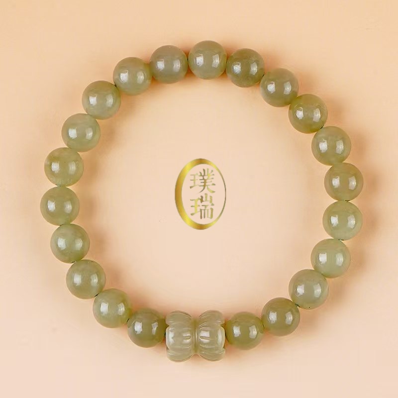 天然和田玉配和田玉并蒂莲手链大点位8mm 多样性发一 SL535