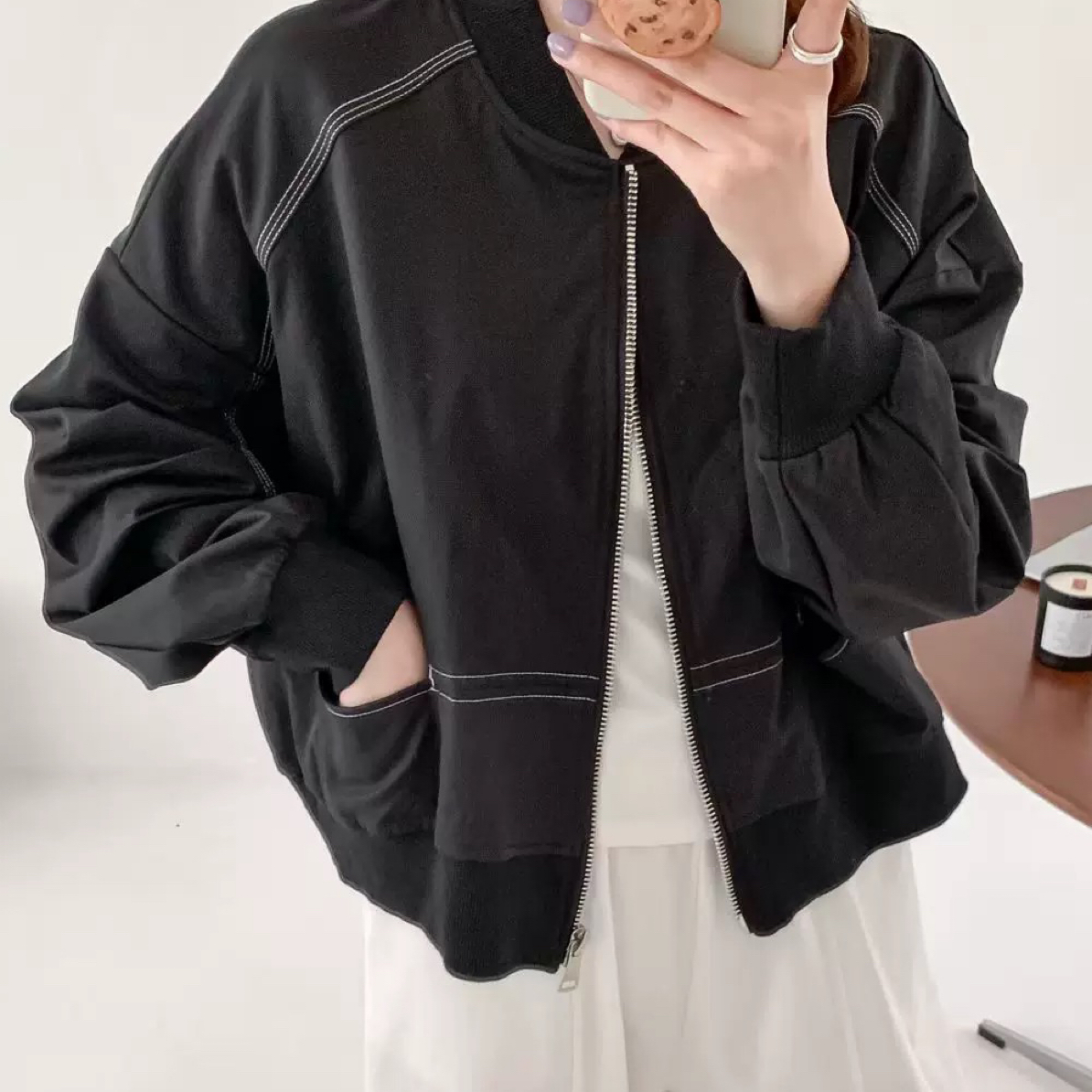 韩版时尚设计感夹克外套女小个子短款棒球服工装外套