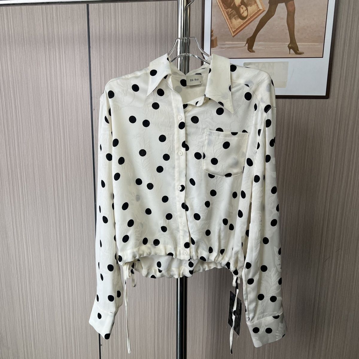 8073撤柜DS新款衬衣设计法式波点上衣宽松时尚百搭长袖休闲衬衫