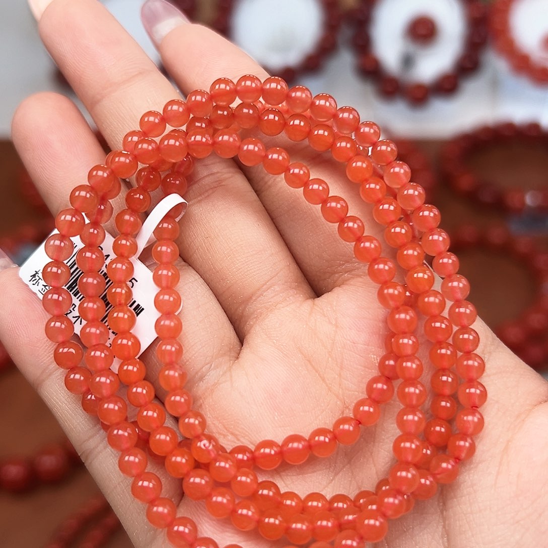 南红玛瑙未镶嵌手串福利 保山樱桃红佛珠卡4mm+