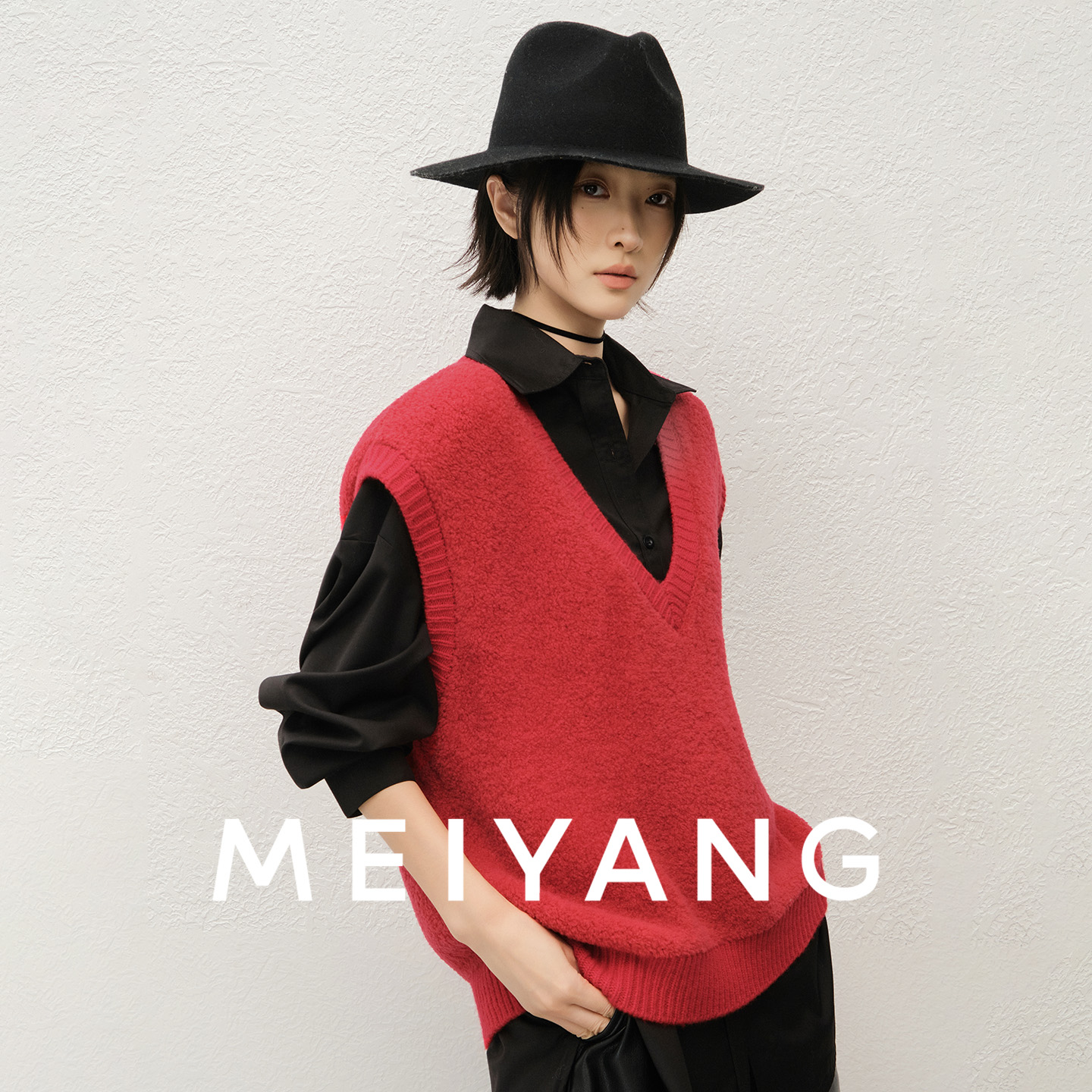 美洋MEIYANG 米麻薯针织马甲 托卡绵羊毛编织V领坎肩背心【周五】