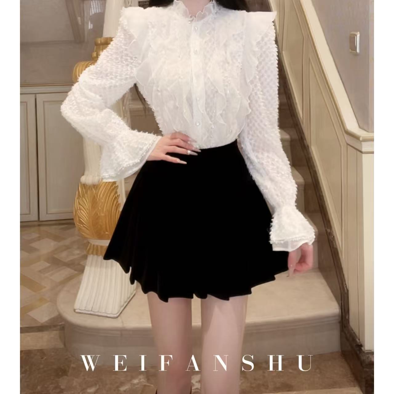 WEIFANSHU/魏凡舒【coco千金】早春新款气质名媛风高腰显瘦百褶半裙