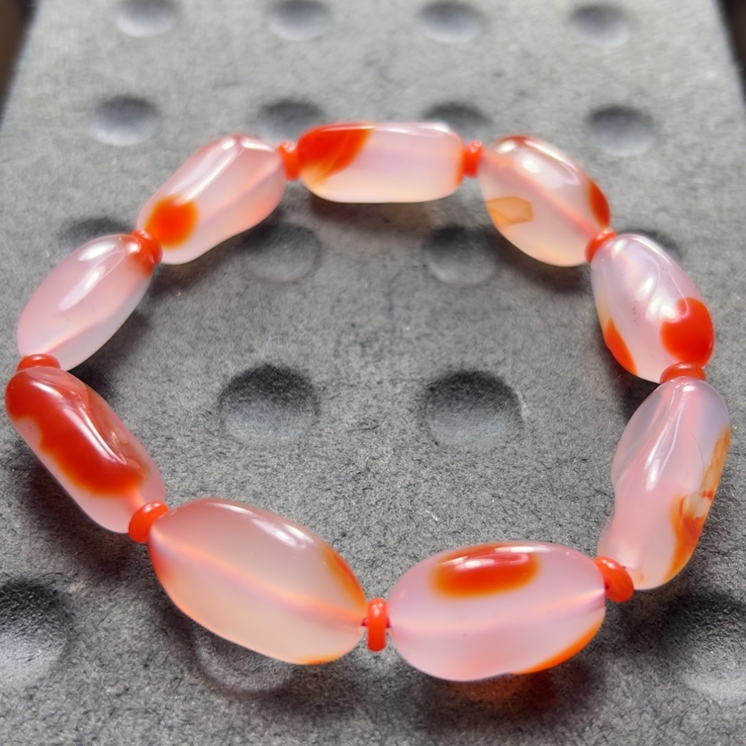 未镶嵌杨柳干掌料红白料随型手串35g南红玛瑙