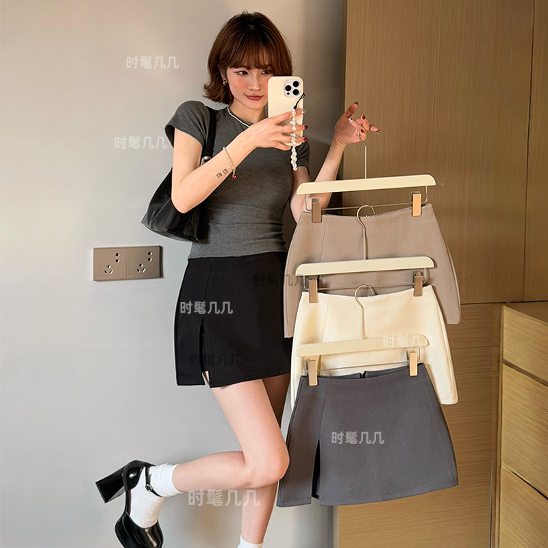 2025春夏新款A字短裤裙时尚设计感不规则高腰显瘦开叉西装短裙女