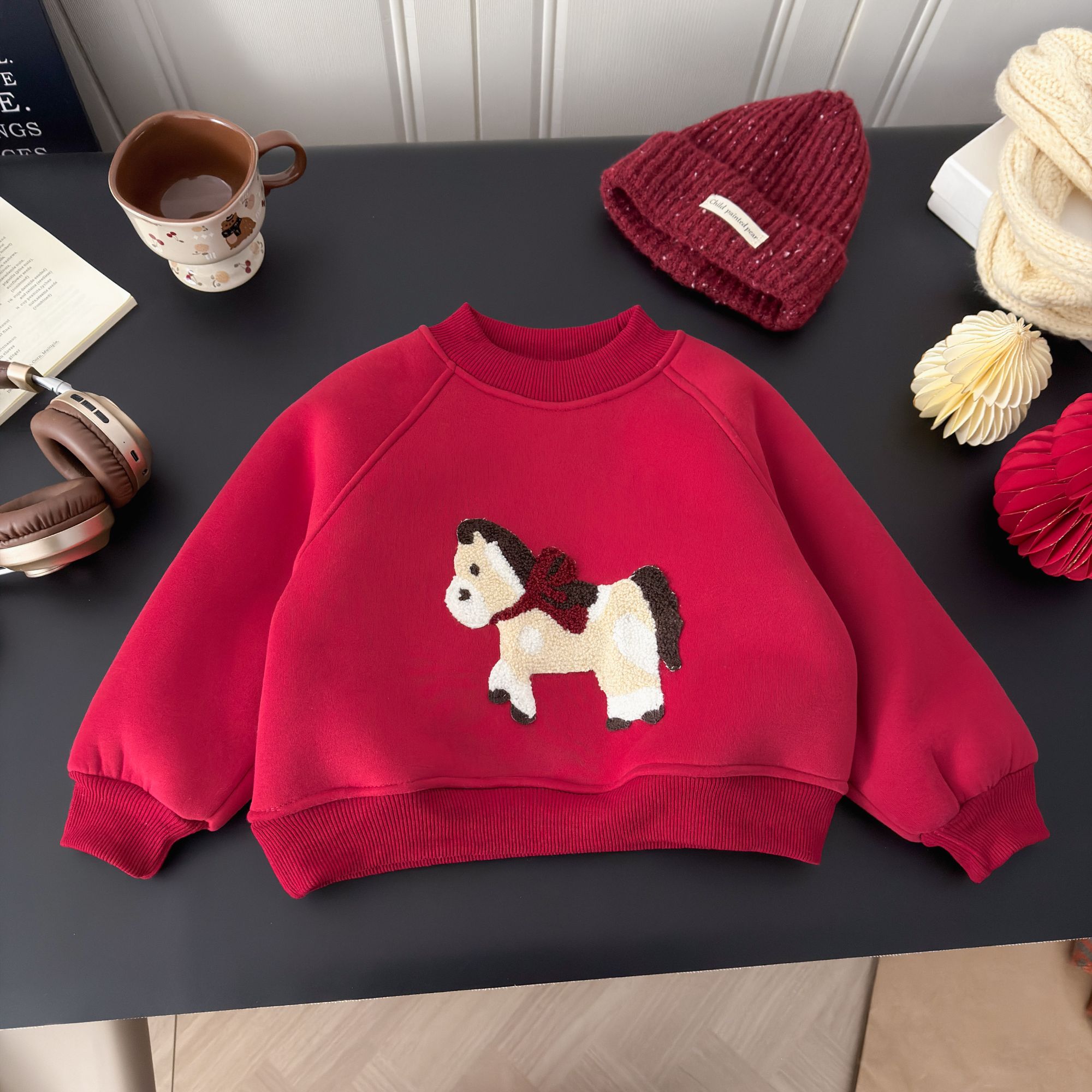 【新年红】男女童贴布绣马年加厚绒卫衣亲肤保暖儿童卫衣