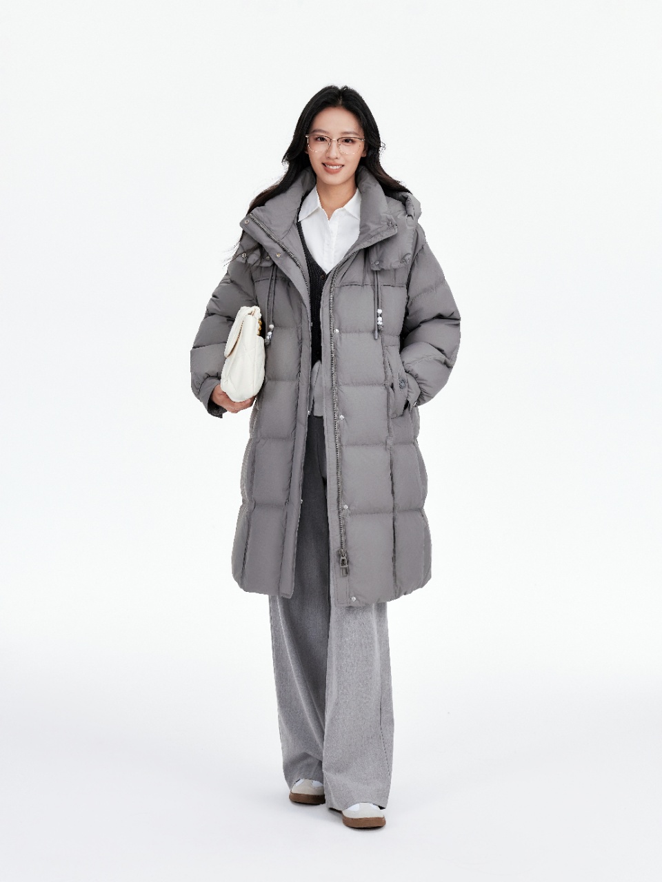 【小辣姣服饰】Y067宽松一等品常规款情侣中长款连帽保暖长款羽绒服
