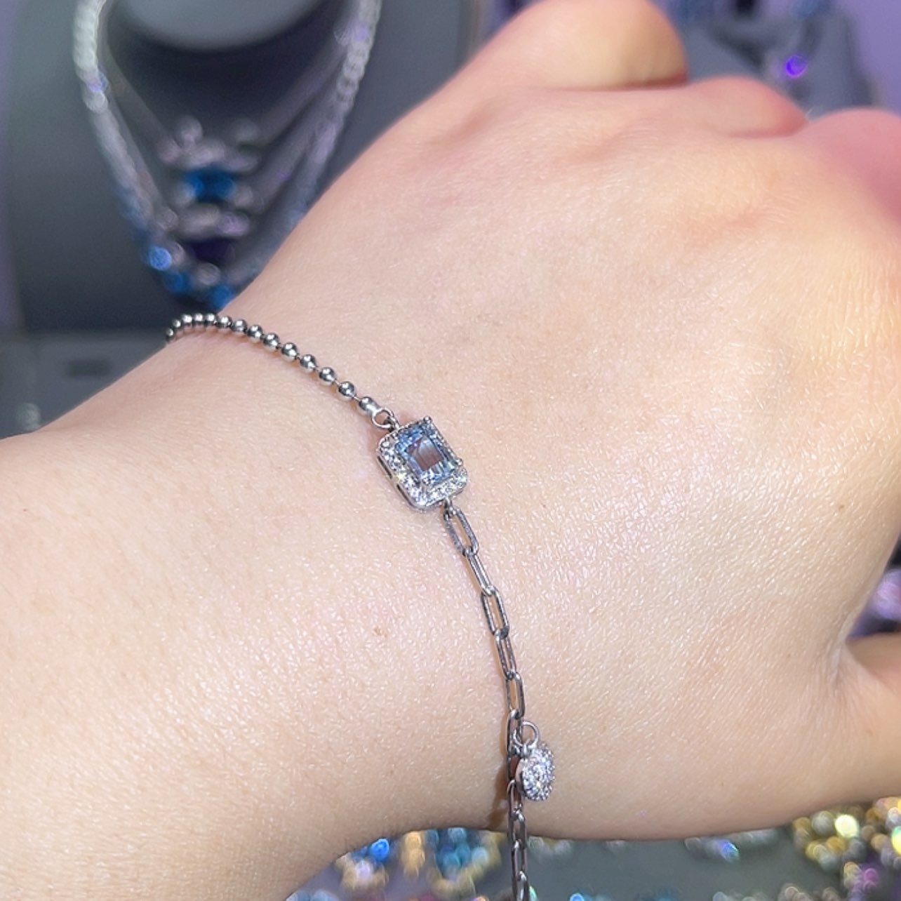 【闪购商品】海蓝宝石手链银S925镶嵌
