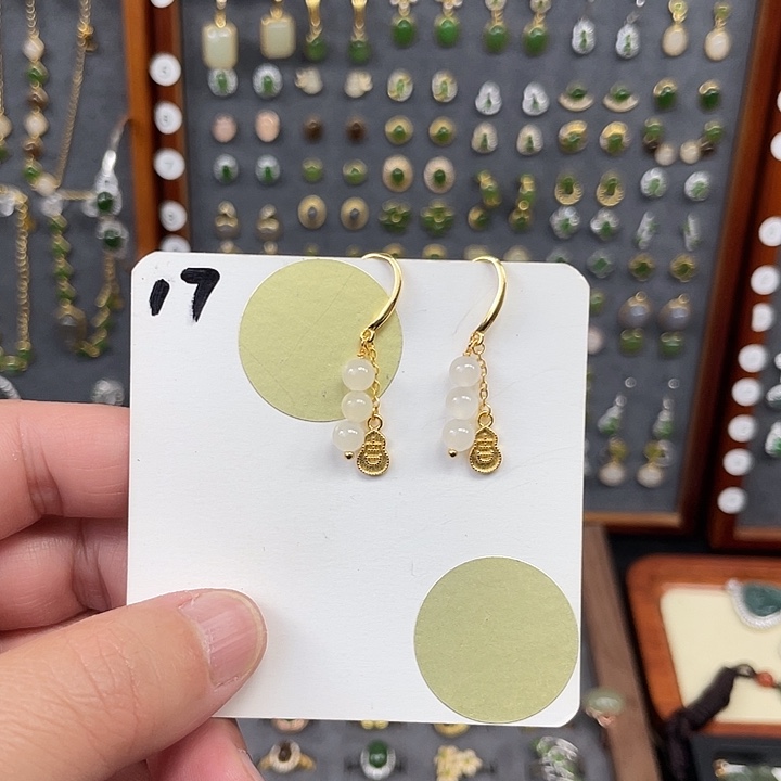 和田玉耳饰银S925镶嵌和田玉17