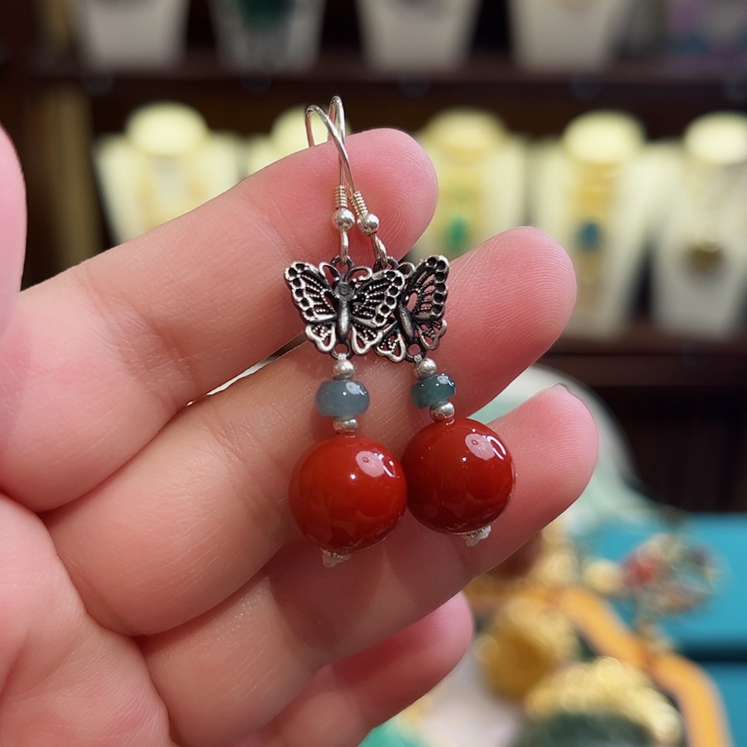 玛瑙/玉髓耳环未镶嵌古风