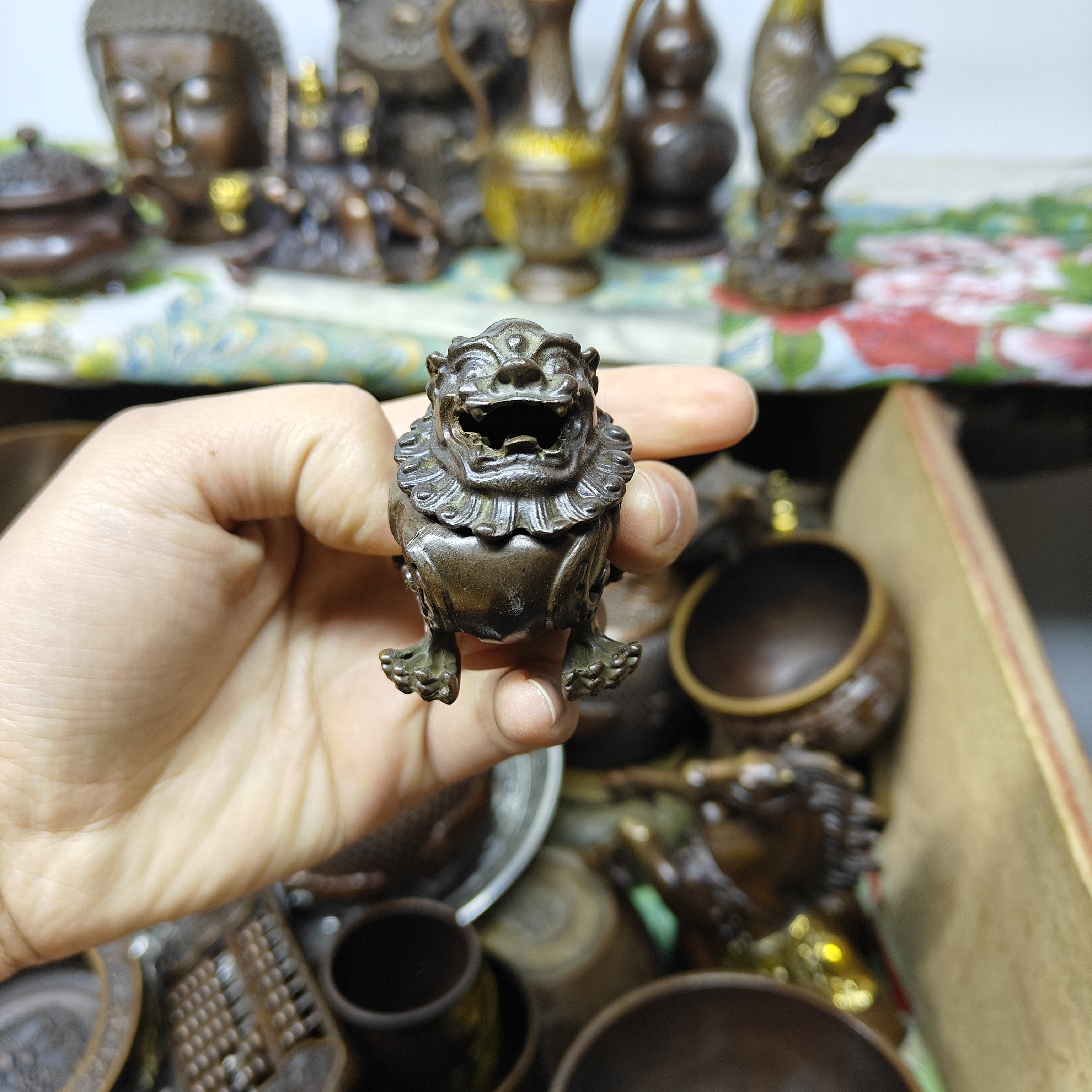 小狮子熏炉铜摆件A034