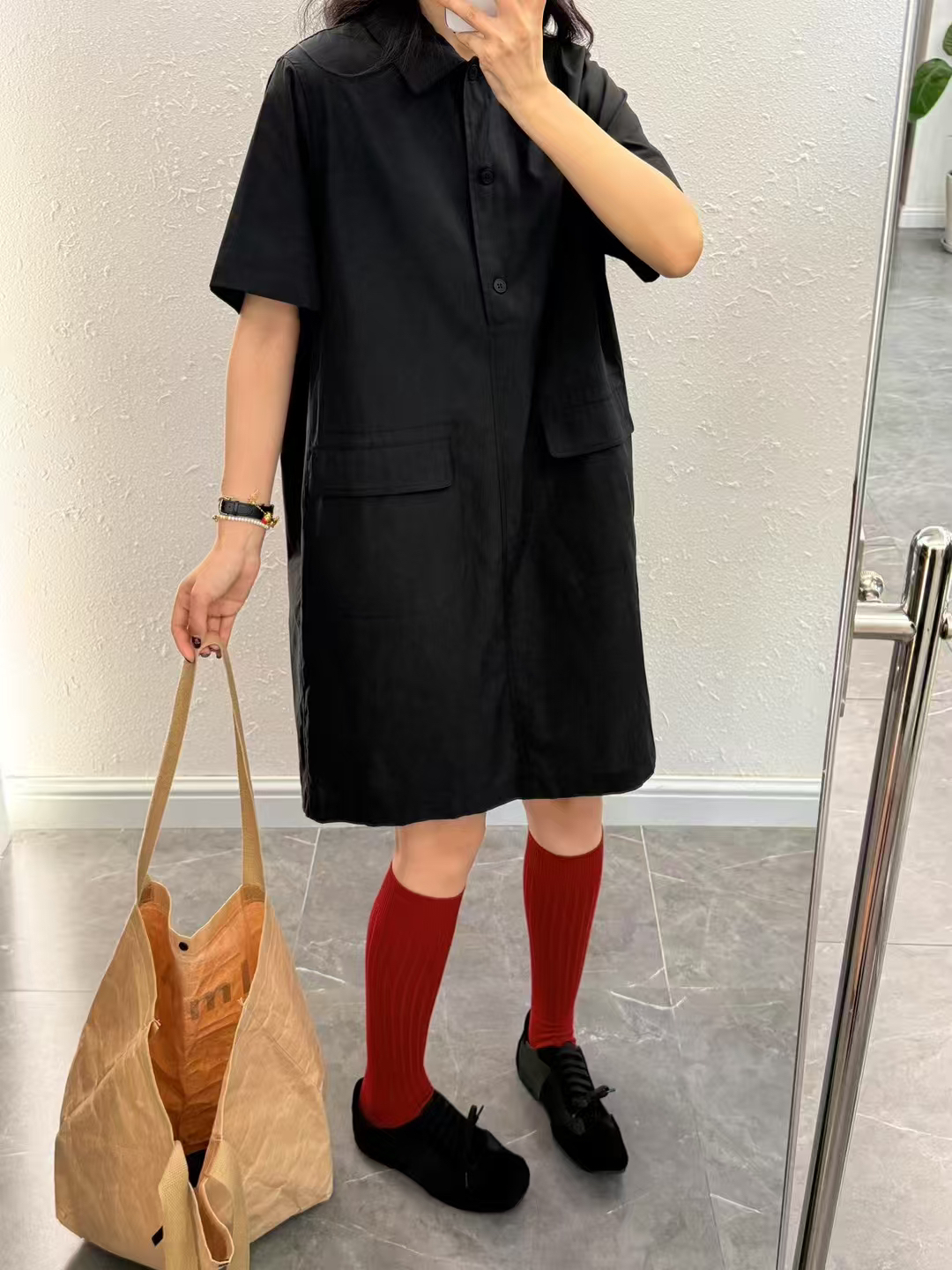 (XINGQIBA)新款Polo领黑色连衣裙