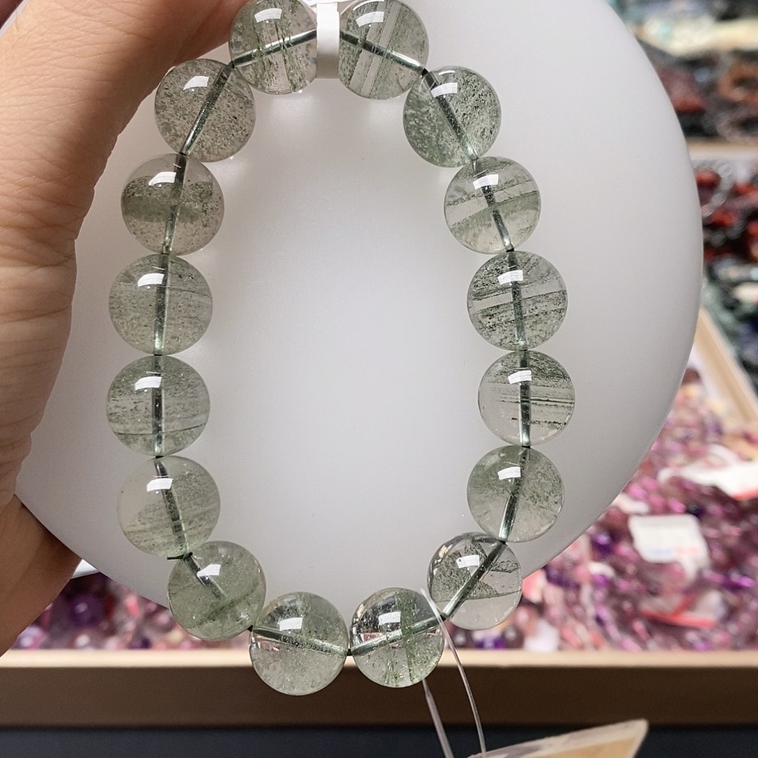 水晶手串未镶嵌e121千层绿幽灵13+