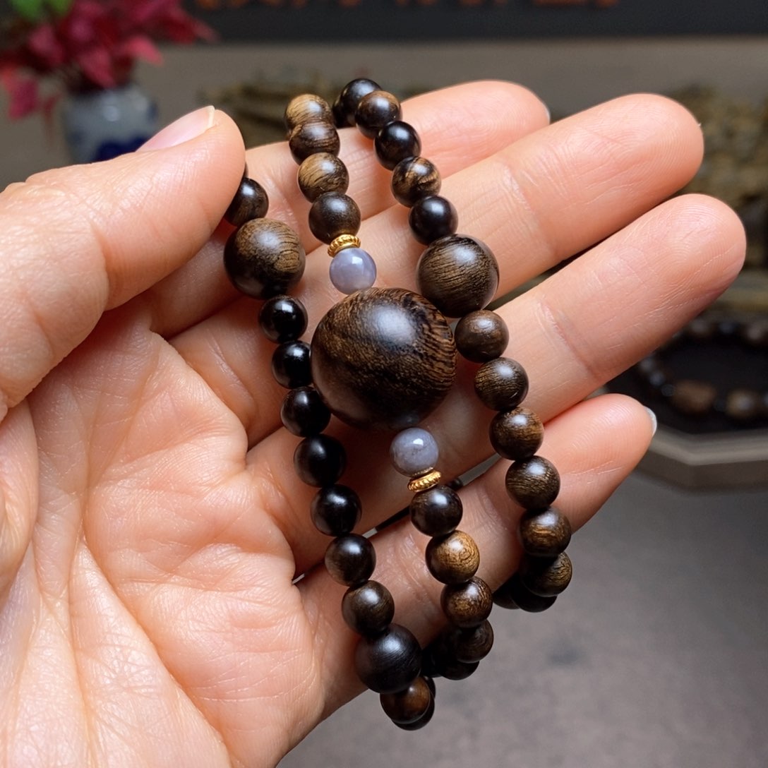 沉香手串越南芽庄白棋楠瘤疤+芽庄帝王紫棋0.6设计