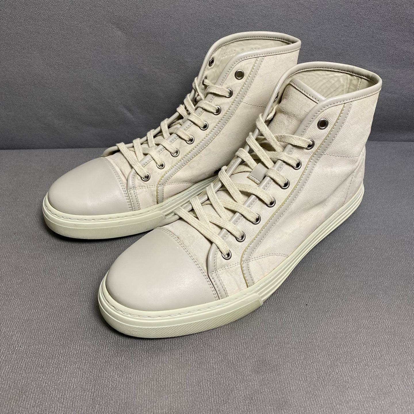 95新 GUCCI/古驰 43码 灰色帆布老花休闲时尚高帮板鞋 280