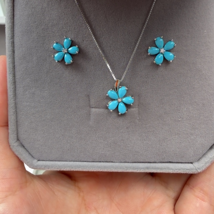 绿松石银S925镶嵌吊坠(赠链)绿松石套装