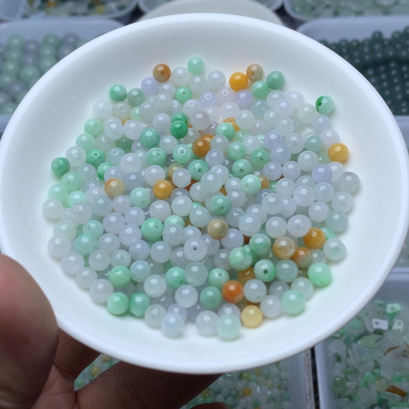 【闪购商品】未镶嵌翡翠手链卡5.3mm冰三彩35颗