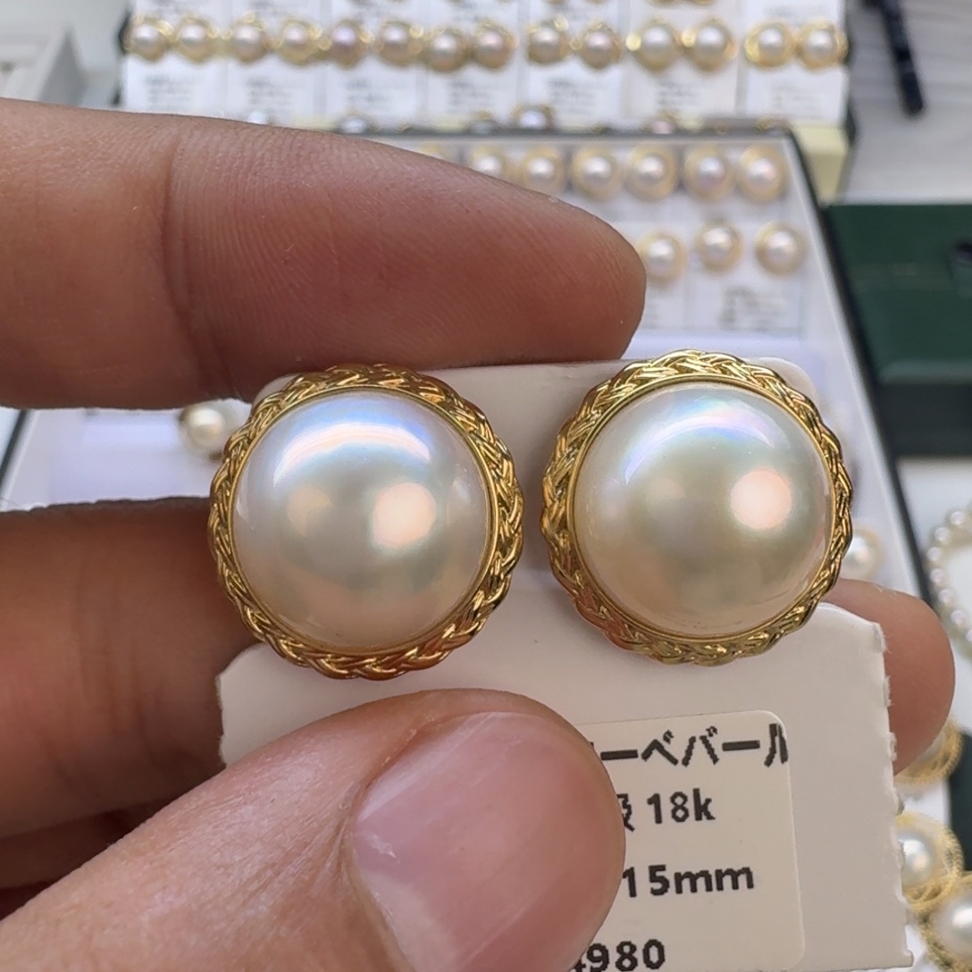 拼合珍珠（马贝珠）耳饰18K金镶嵌雨*林