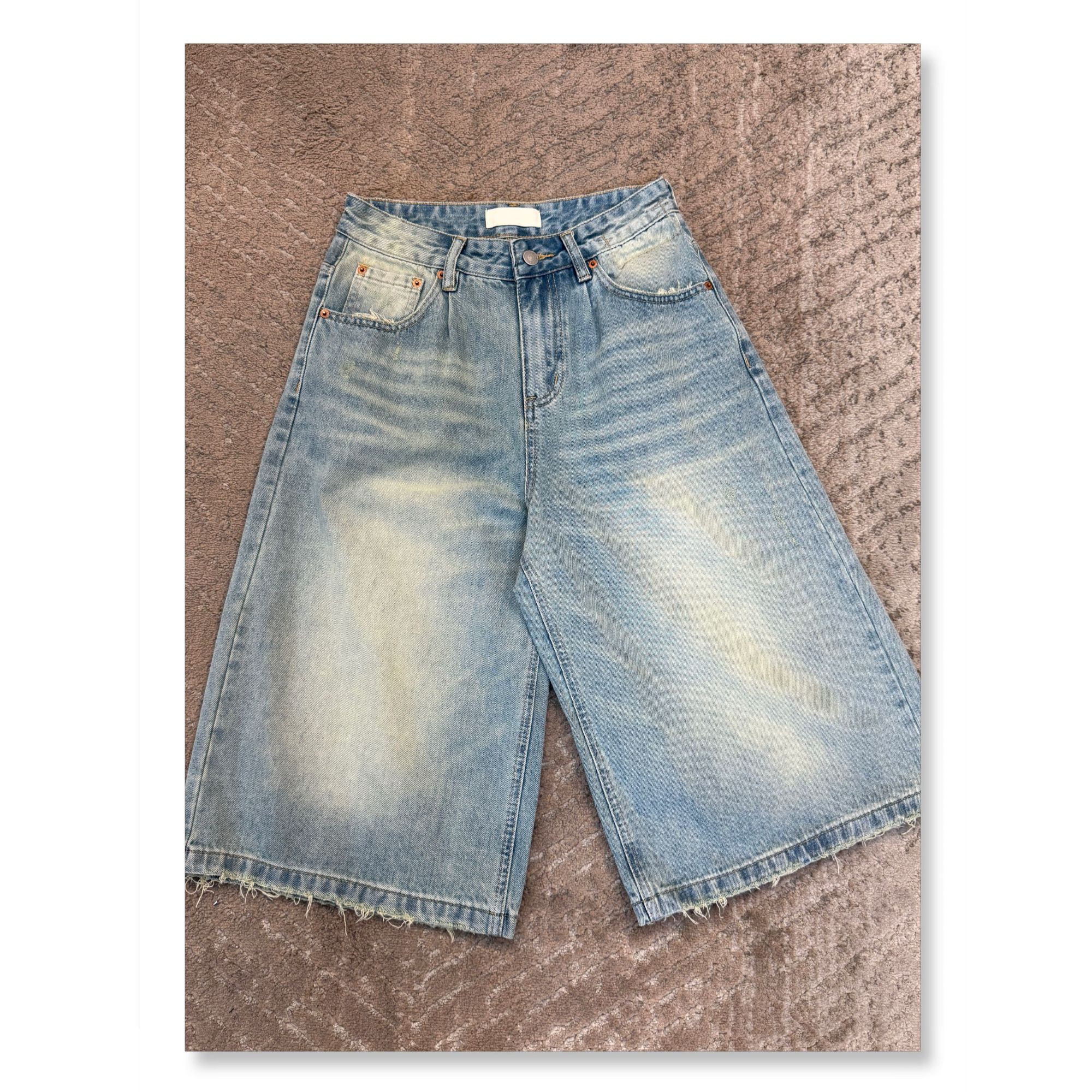 Uninhabitable 简约牛仔七分裤！水洗牛仔短裤直筒裤牛仔裤蓝牛