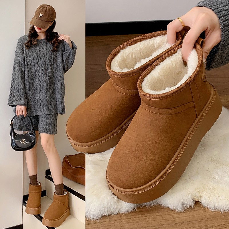 网红爆款厚底雪地靴女冬季2025新款加绒加厚抗寒保暖东北面包棉鞋