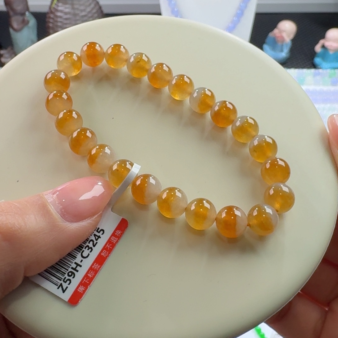 翡翠手链未镶嵌高冰黄翡聚宝盆单圈7.9mm