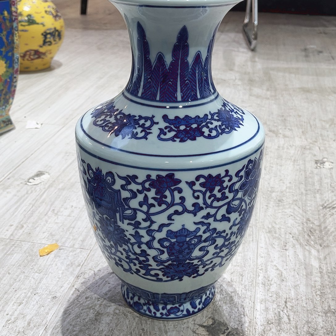 摆件陶31cm八宝缠枝莲金钟瓶