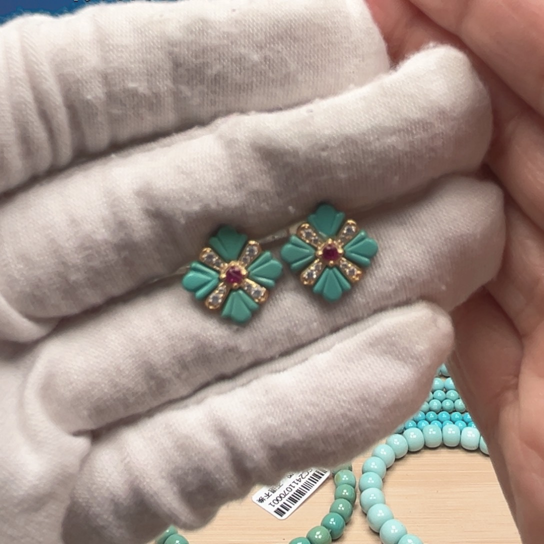 绿松石耳钉银S925镶嵌