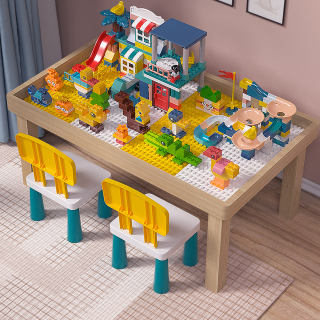 多功能积木桌子儿童拼装玩具宝宝益智玩具桌实木男孩女孩1-3-6岁