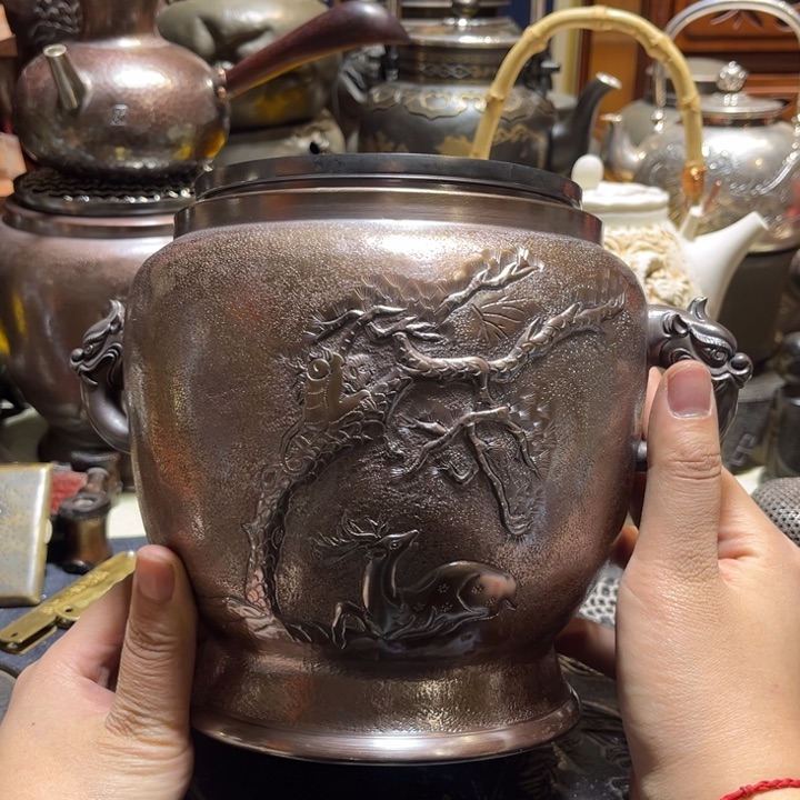 中古铁包银 电炉子 瓷器锡茶****語
