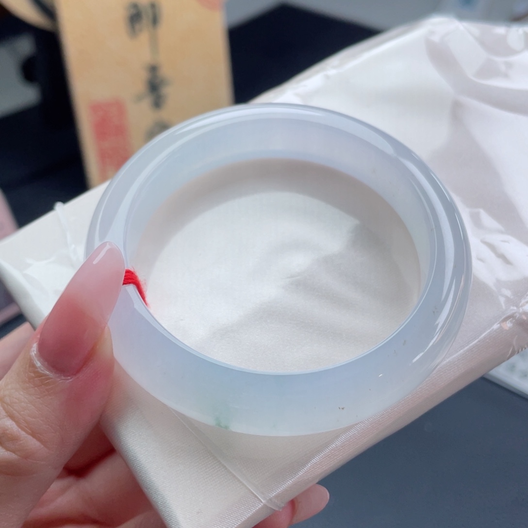 未镶嵌手镯翡翠56.9白冰 蒹葭苍苍白露为霜 冰莹起钢4号