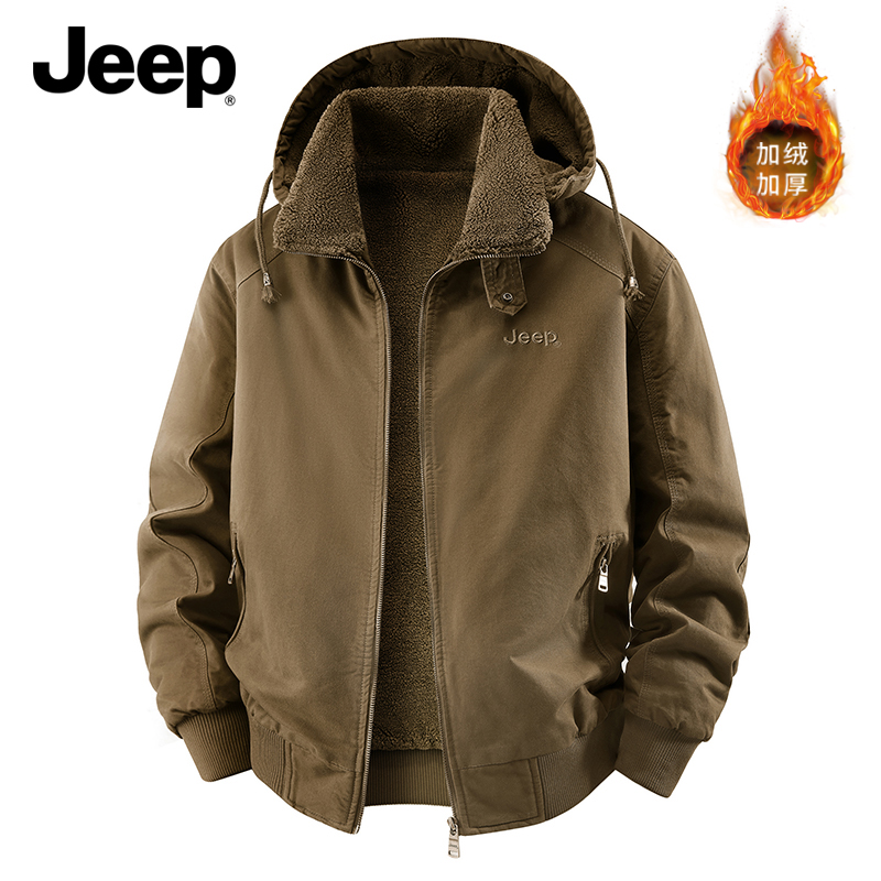JEEP吉普官方正品可拆卸帽加绒加厚棉衣冬季棉服纯棉水洗户外棉衣