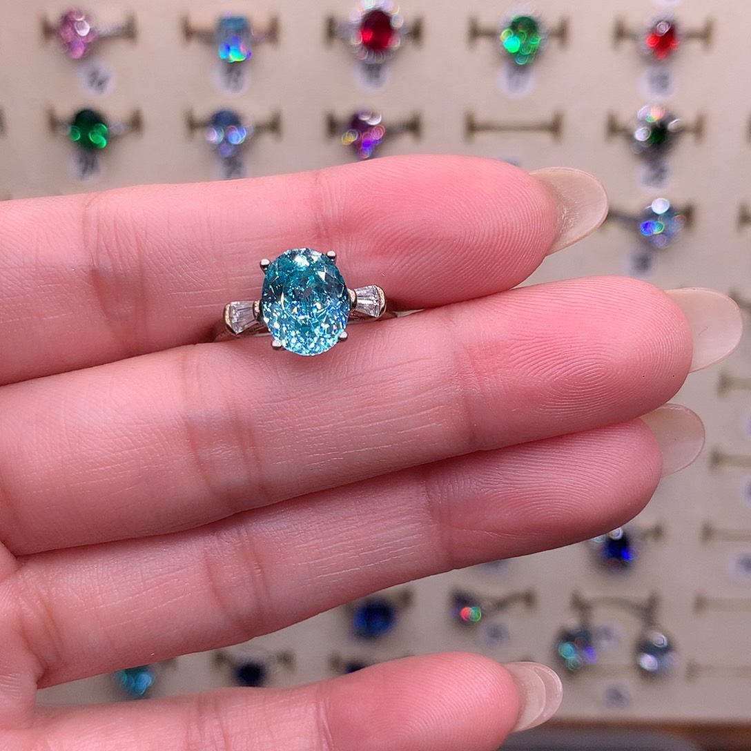 戒指银S925镶嵌碧玺