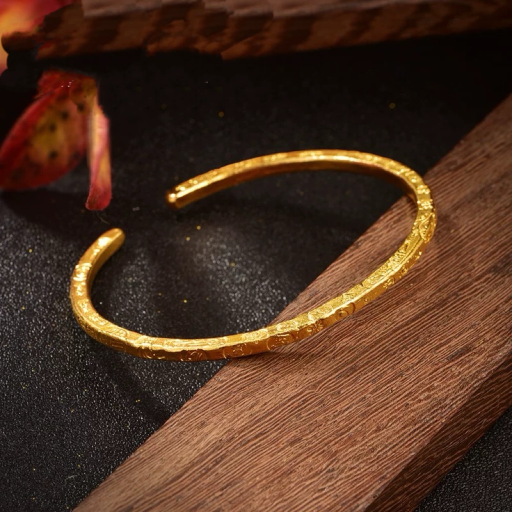 L-6167  足金古法精工细版吉言手镯